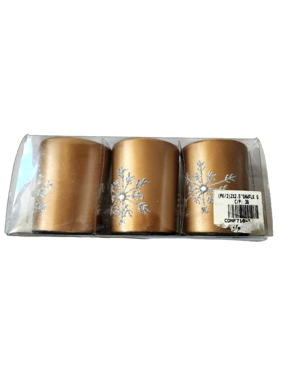 Candles Brown Glitter Snowflake Tea Light 2 1/2 " Tall 2" Top Gift Box Set of 3